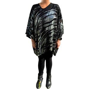 BRAND NEW OOAK Jennafer Grace Silver & Black Sequin Scarf Top | Oversized Tunic